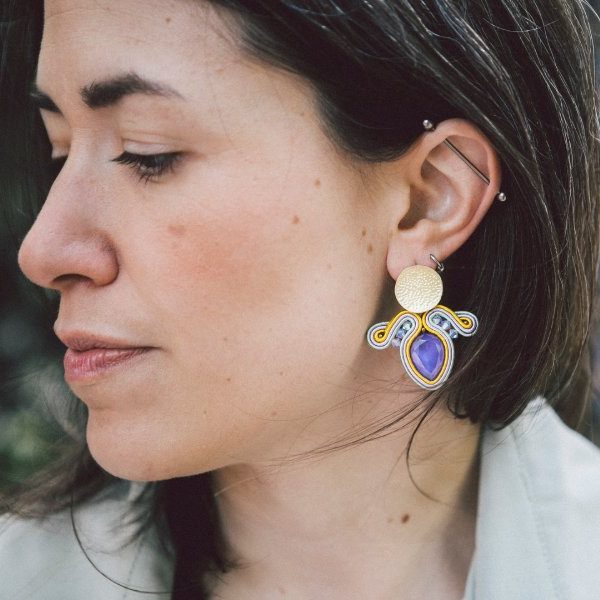 Pendientes soutache Qordatta Montedidio lila y lima